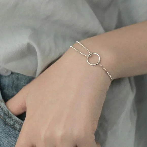 925 Sterling Silver Dainty Beaded Chain Link Circle Bracelet - Picture 7 of 7